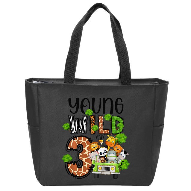 3rd Birthday Young Wild Three 3 Year Old Safari Zoo Zip Tote Bag
