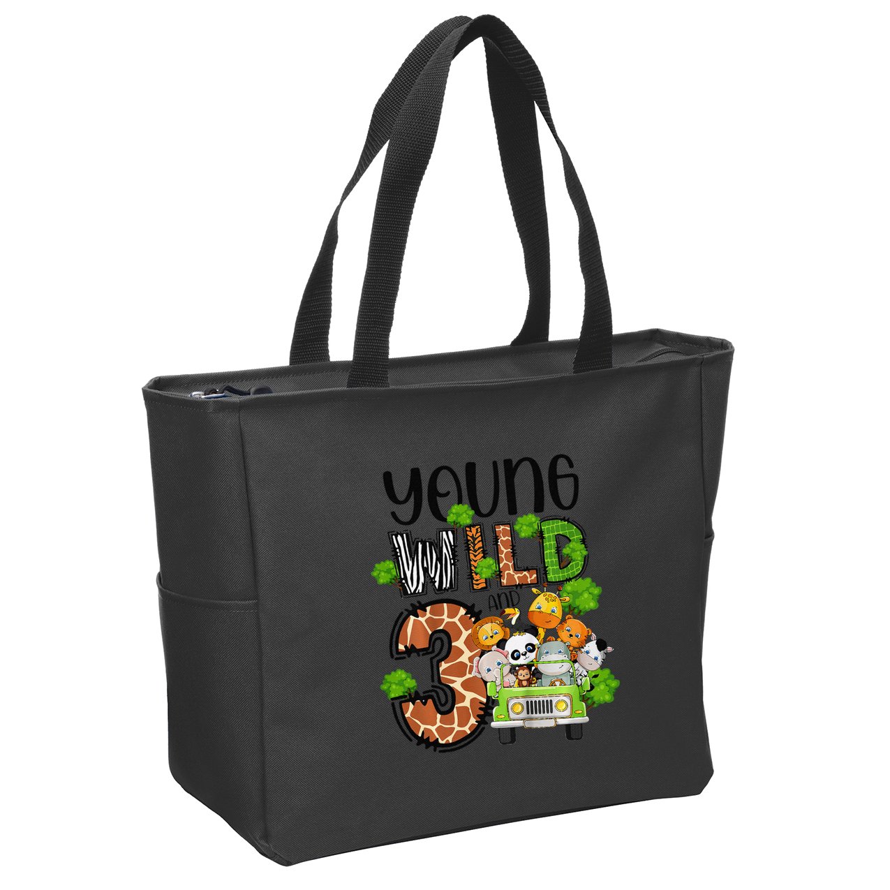 3rd Birthday Young Wild Three 3 Year Old Safari Zoo Zip Tote Bag