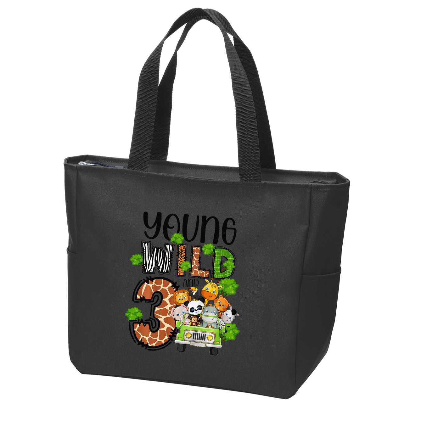 3rd Birthday Young Wild Three 3 Year Old Safari Zoo Zip Tote Bag