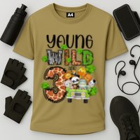 3rd Birthday Young Wild Three 3 Year Old Safari Zoo Performance Shirt