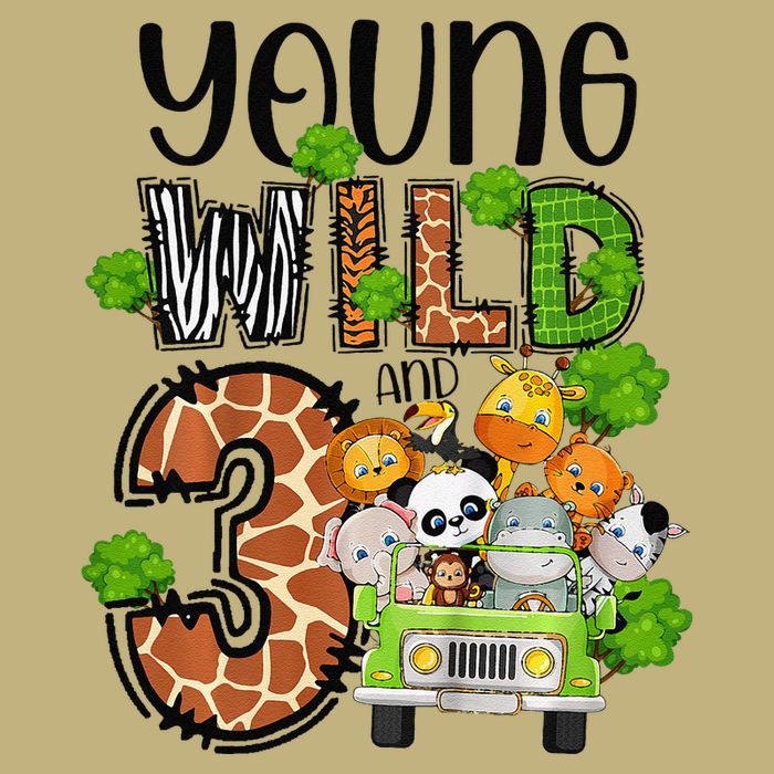 3rd Birthday Young Wild Three 3 Year Old Safari Zoo Long Sleeve Shirt