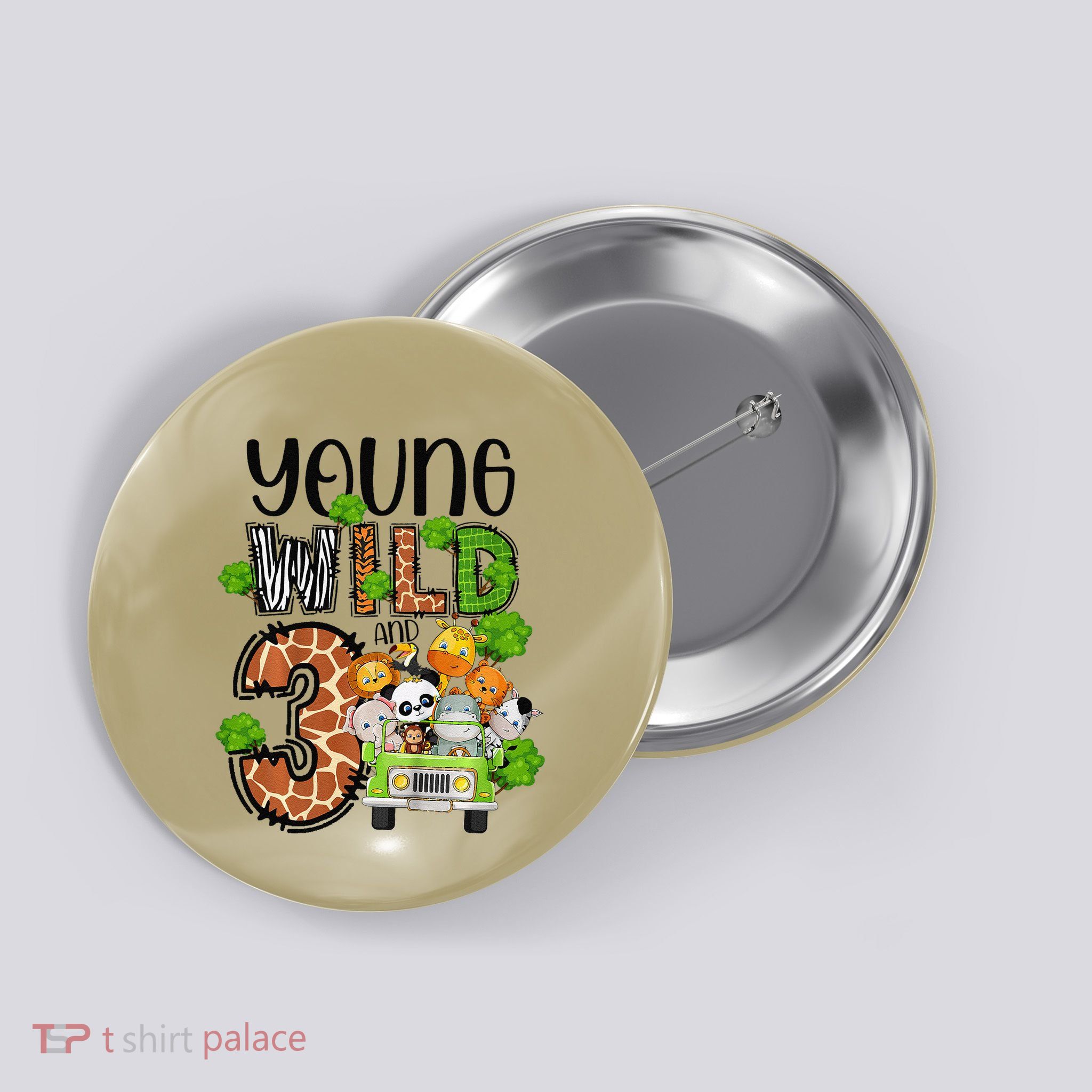 3rd Birthday Young Wild Three 3 Year Old Safari Zoo Button