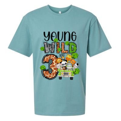 3rd Birthday Young Wild Three 3 Year Old Safari Zoo Sueded Cloud Jersey T-Shirt