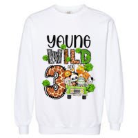3rd Birthday Young Wild Three 3 Year Old Safari Zoo Garment-Dyed Sweatshirt