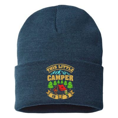 3rd Camping Birthday Camper Lover 3 Year Old Sustainable Knit Beanie