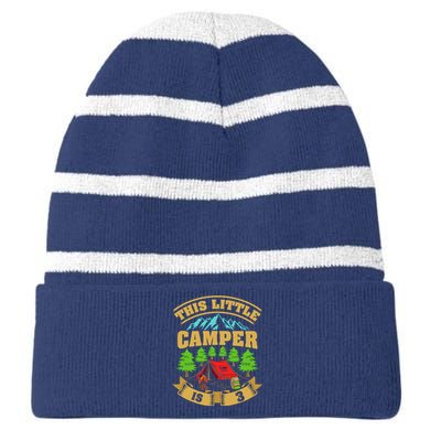 3rd Camping Birthday Camper Lover 3 Year Old Striped Beanie with Solid Band