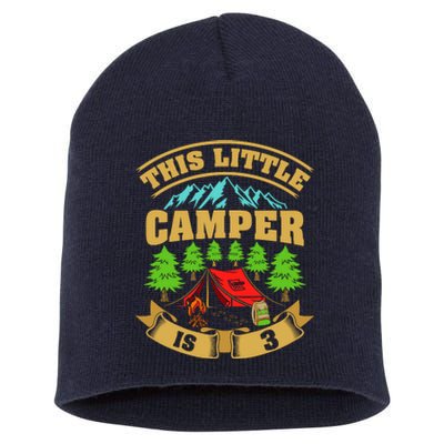 3rd Camping Birthday Camper Lover 3 Year Old Short Acrylic Beanie