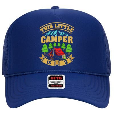 3rd Camping Birthday Camper Lover 3 Year Old High Crown Mesh Back Trucker Hat