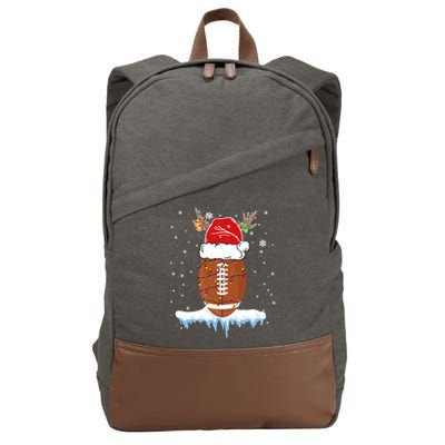 34do Christmas Football Santa Hat Merry Xmas Football Lover Great Gift Cotton Canvas Backpack