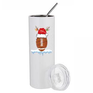 34do Christmas Football Santa Hat Merry Xmas Football Lover Great Gift Stainless Steel Tumbler