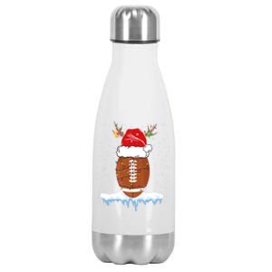 34do Christmas Football Santa Hat Merry Xmas Football Lover Great Gift Stainless Steel Insulated Water Bottle