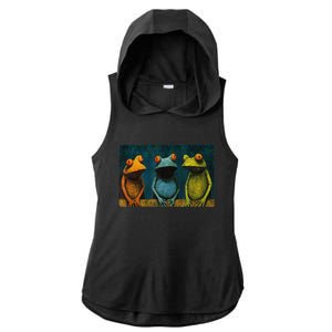 3 Cute Funny Frogs Men, Women, Frog Lovers Ladies PosiCharge Tri-Blend Wicking Draft Hoodie Tank