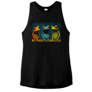 3 Cute Funny Frogs Men, Women, Frog Lovers Ladies PosiCharge Tri-Blend Wicking Tank