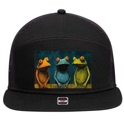 3 Cute Funny Frogs Men, Women, Frog Lovers 7 Panel Mesh Trucker Snapback Hat