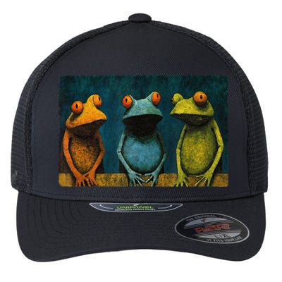 3 Cute Funny Frogs Men, Women, Frog Lovers Flexfit Unipanel Trucker Cap