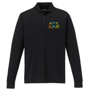 3 Cute Funny Frogs Men, Women, Frog Lovers Performance Long Sleeve Polo