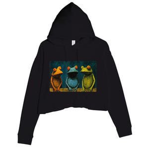 3 Cute Funny Frogs Men, Women, Frog Lovers Crop Fleece Hoodie