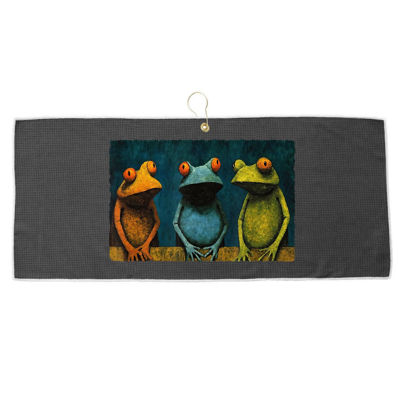 3 Cute Funny Frogs Men, Women, Frog Lovers Large Microfiber Waffle Golf Towel