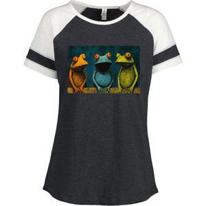 3 Cute Funny Frogs Men, Women, Frog Lovers Enza Ladies Jersey Colorblock Tee