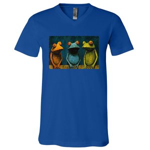 3 Cute Funny Frogs Men, Women, Frog Lovers V-Neck T-Shirt