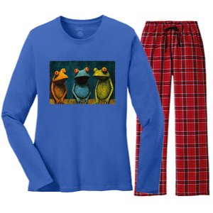 3 Cute Funny Frogs Men, Women, Frog Lovers Women's Long Sleeve Flannel Pajama Set 