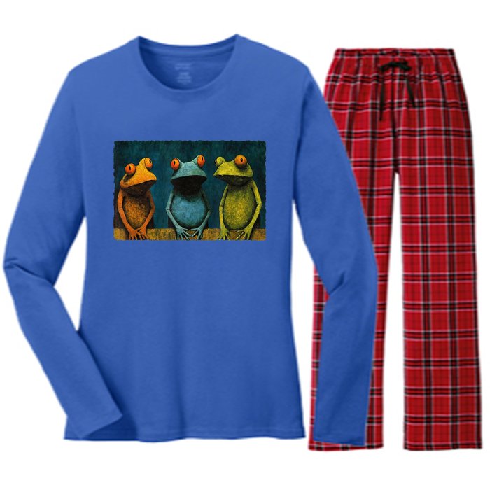 3 Cute Funny Frogs Men, Women, Frog Lovers Women's Long Sleeve Flannel Pajama Set 