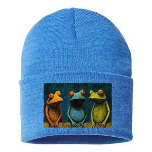 3 Cute Funny Frogs Men, Women, Frog Lovers Sustainable Knit Beanie