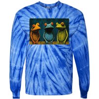 3 Cute Funny Frogs Men, Women, Frog Lovers Tie-Dye Long Sleeve Shirt