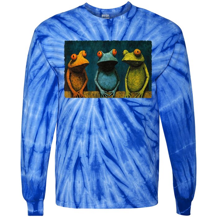 3 Cute Funny Frogs Men, Women, Frog Lovers Tie-Dye Long Sleeve Shirt