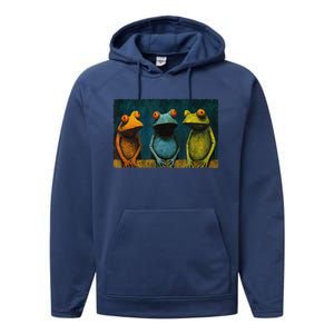 3 Cute Funny Frogs Men, Women, Frog Lovers Performance Fleece Hoodie