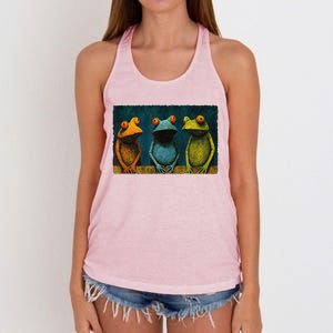 3 Cute Funny Frogs Men, Women, Frog Lovers Women's Knotted Racerback Tank