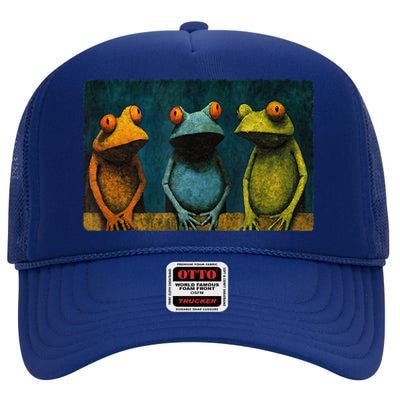 3 Cute Funny Frogs Men, Women, Frog Lovers High Crown Mesh Back Trucker Hat