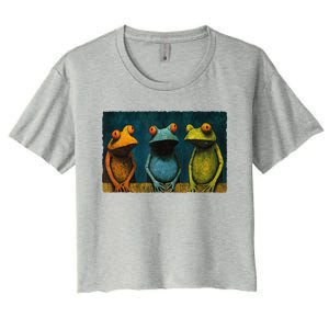 3 Cute Funny Frogs Men, Women, Frog Lovers Women's Crop Top Tee