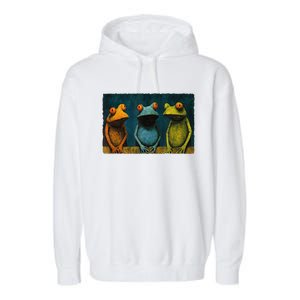 3 Cute Funny Frogs Men, Women, Frog Lovers Garment-Dyed Fleece Hoodie