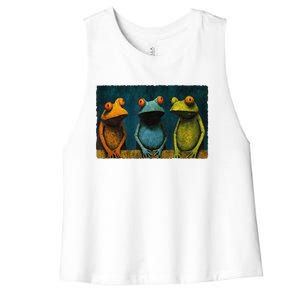 3 Cute Funny Frogs Men, Women, Frog Lovers Women's Racerback Cropped Tank