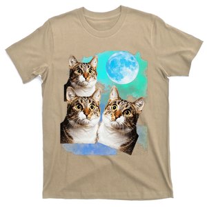 3 Cat Moon Meme Three Cats Howling At Moon Cursed Memes Genz T-Shirt