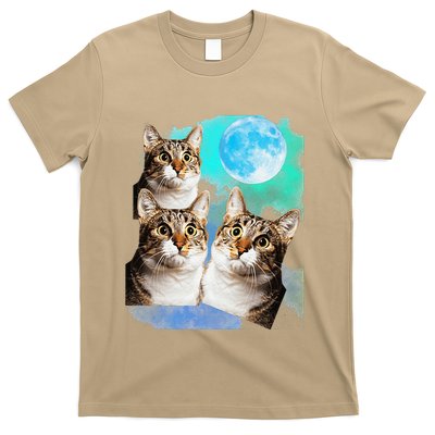 3 Cat Moon Meme Three Cats Howling At Moon Cursed Memes Genz T-Shirt