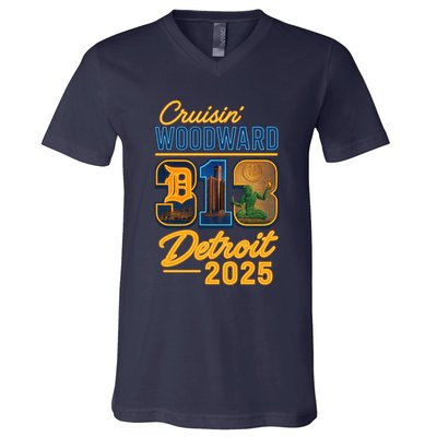 313 Cruisin' Woodward Detroit M1 2025 V-Neck T-Shirt