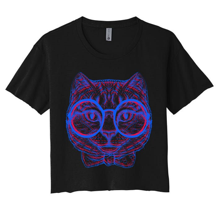 3D Trippy Cat Women's Crop Top Tee