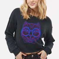 3D Trippy Cat Cropped Pullover Crew