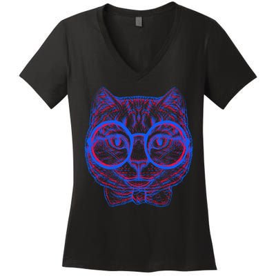 3D Trippy Cat Women's V-Neck T-Shirt