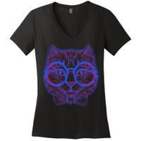3D Trippy Cat Women's V-Neck T-Shirt