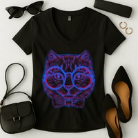 3D Trippy Cat Women's V-Neck T-Shirt