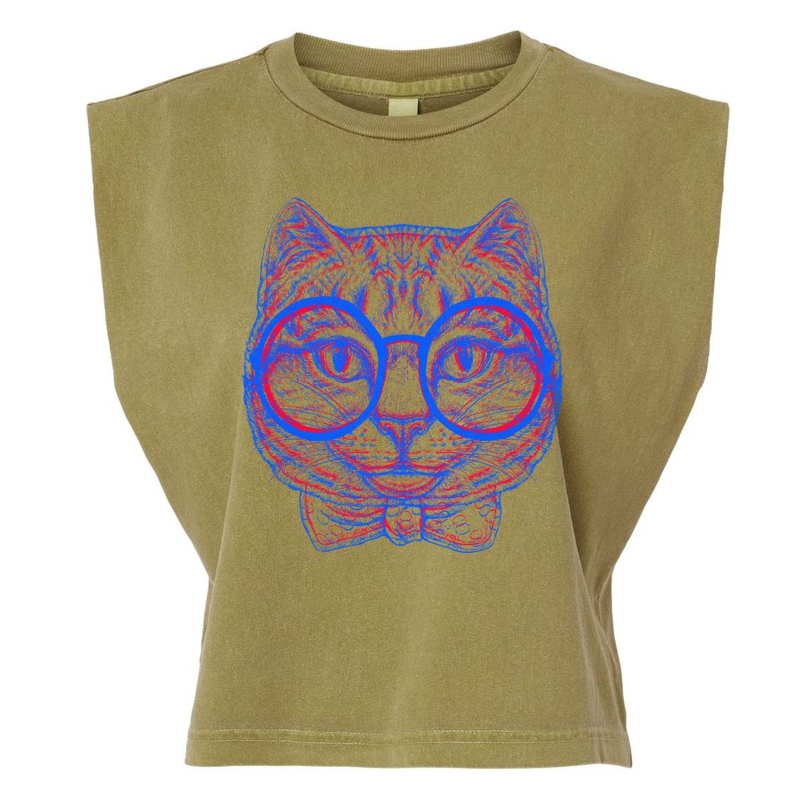 3D Trippy Cat Garment-Dyed Women's Muscle Tee