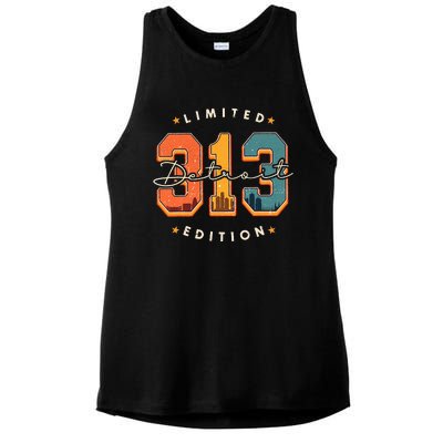 313 Detroit Area Code Skyline Ladies PosiCharge Tri-Blend Wicking Tank