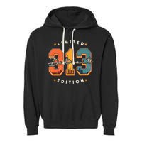 313 Detroit Area Code Skyline Garment-Dyed Fleece Hoodie