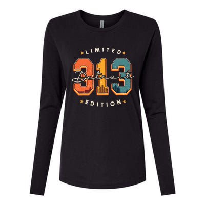 313 Detroit Area Code Skyline Womens Cotton Relaxed Long Sleeve T-Shirt