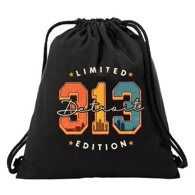 313 Detroit Area Code Skyline Drawstring Bag