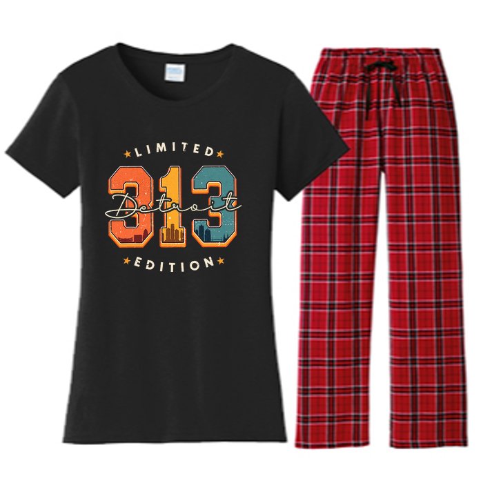 313 Detroit Area Code Skyline Women's Flannel Pajama Set