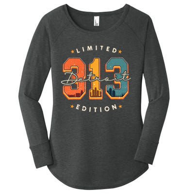 313 Detroit Area Code Skyline Women's Perfect Tri Tunic Long Sleeve Shirt